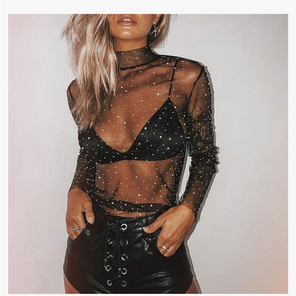 NEW Sheer Long-Sleeve Top - Black W sparkles